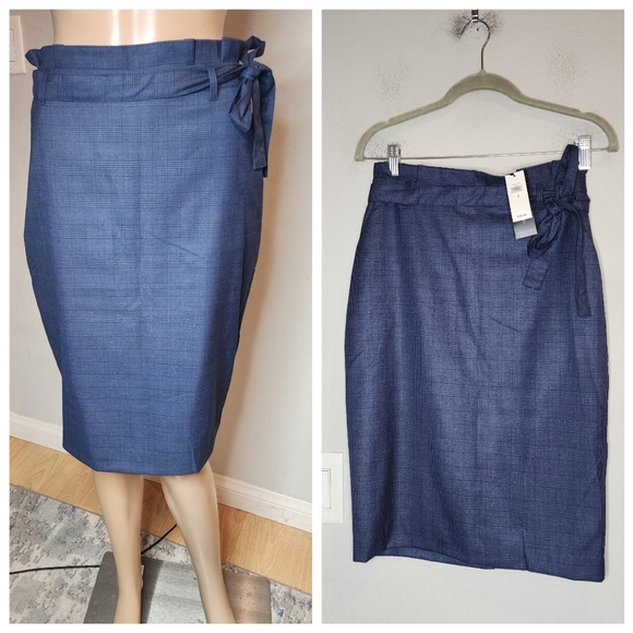Banana Republic Dresses & Skirts - NWT Banana Republic Blue Plaid Pencil Midi Suit Skirt Removable Belt Pocket Sz 0